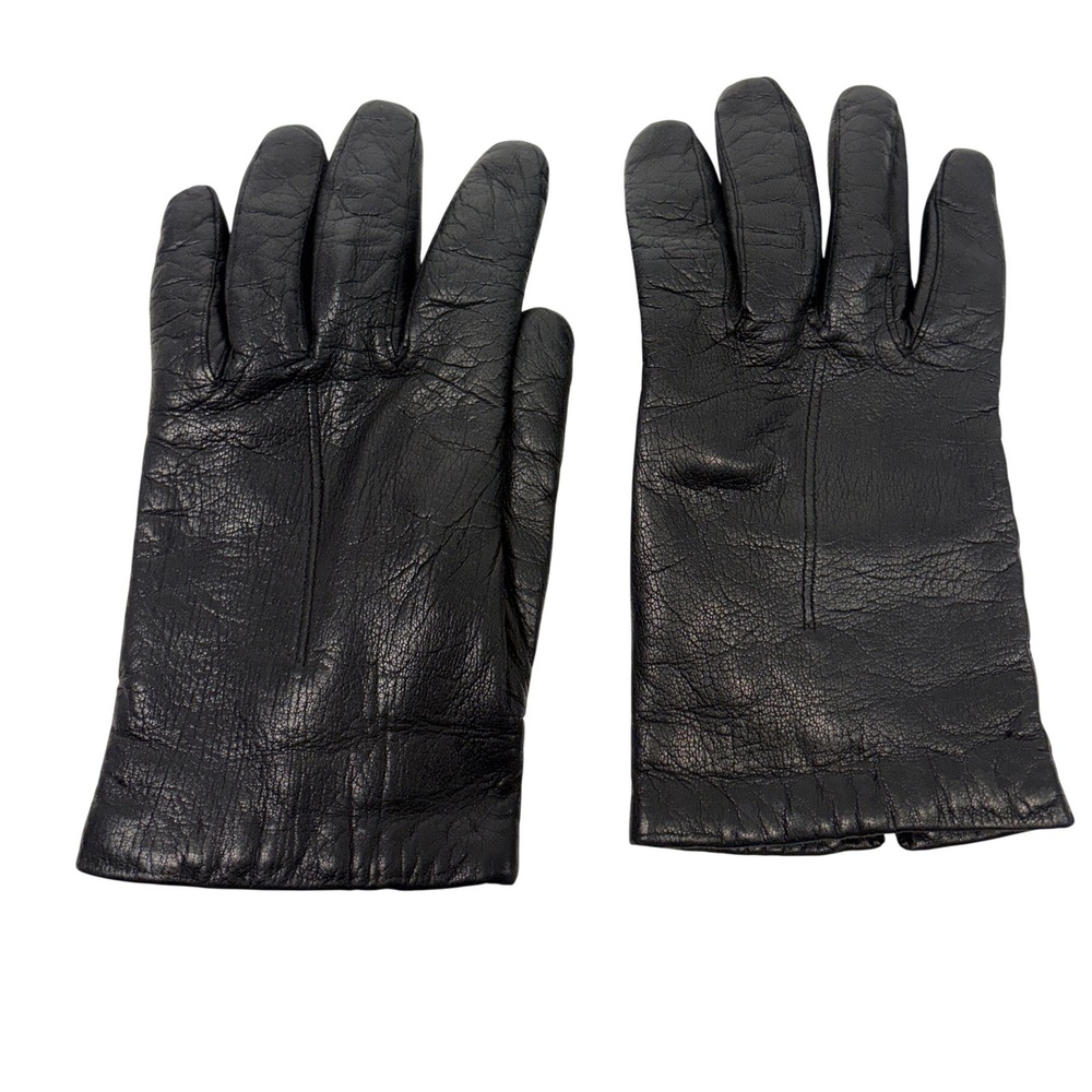 Vintage Black Leather Gloves Medium Vented Cuff Lined Winter Classic Retro
